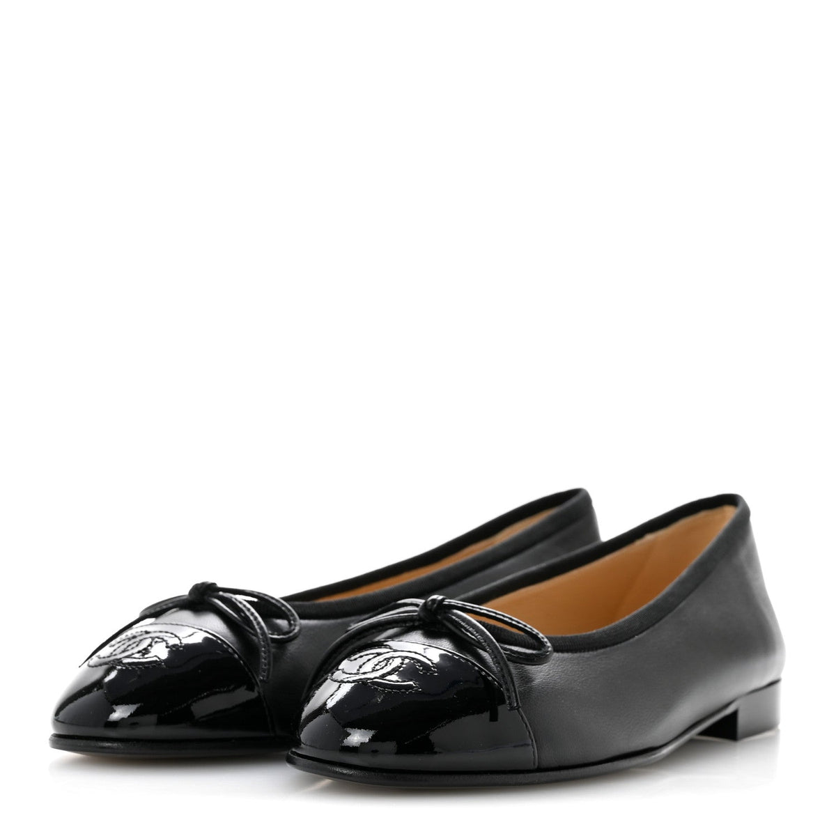 Lambskin Patent Cap Toe Ballerina Flats 36 Black