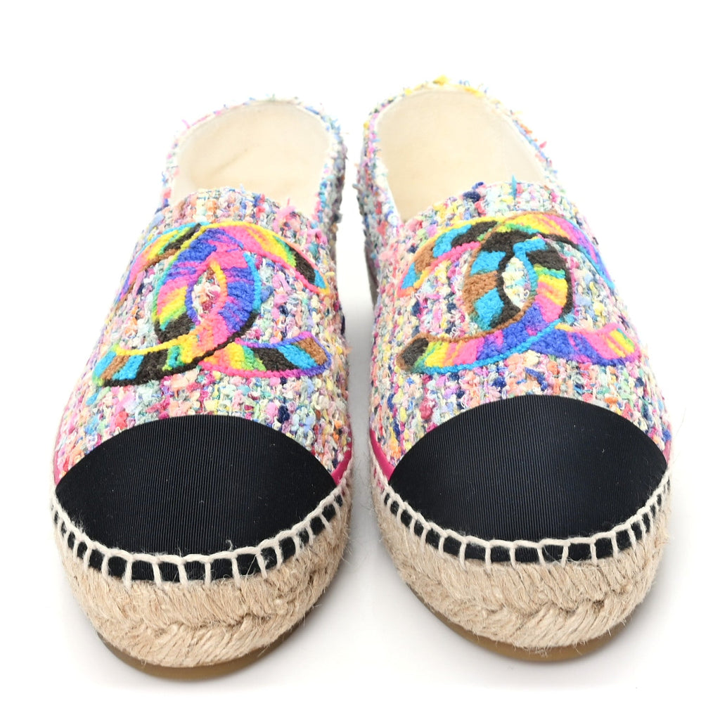Cotton Tweed Grosgrain CC Espadrilles 41 Multicolor Black