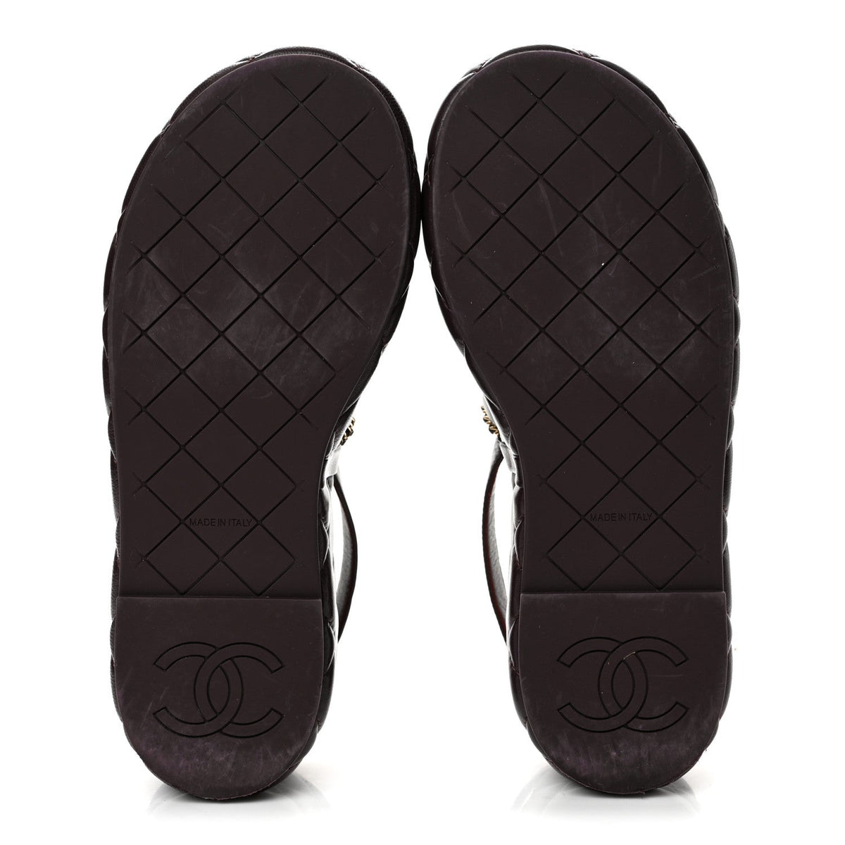 Shiny Lambskin Quilted Chain Around CC Platform Sandals 36 Burgundy