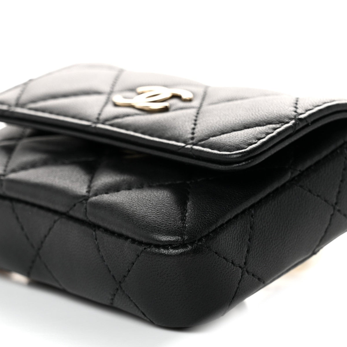 Lambskin Quilted Pearl Chain Belt Bag Black