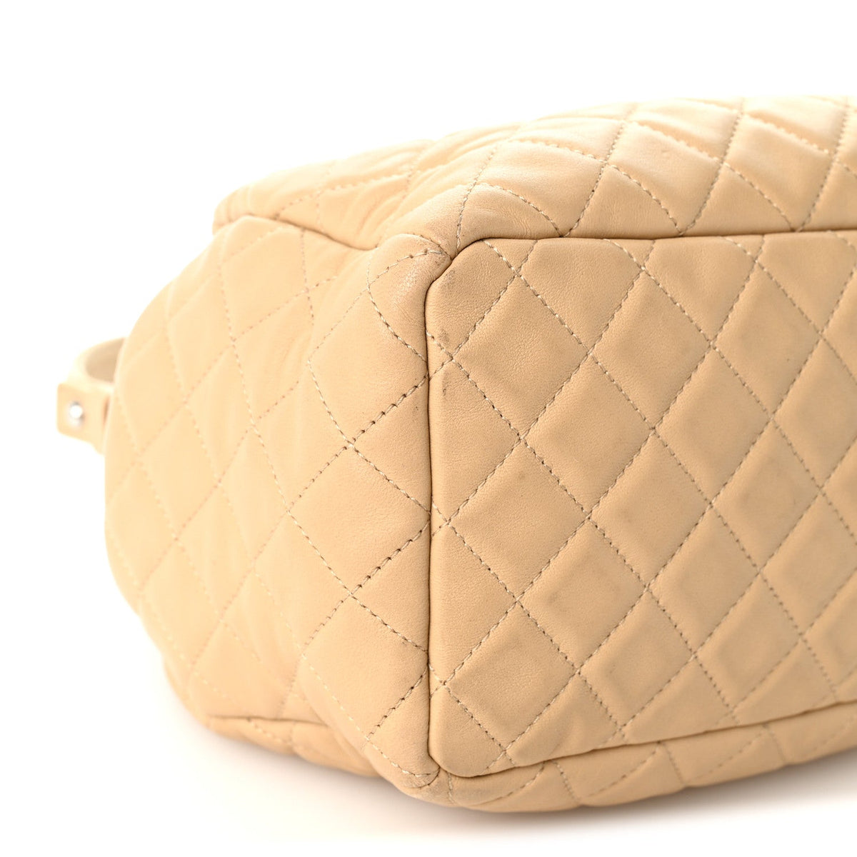 Lambskin Quilted Small CC Chain Bucket Drawstring Bag Light Beige