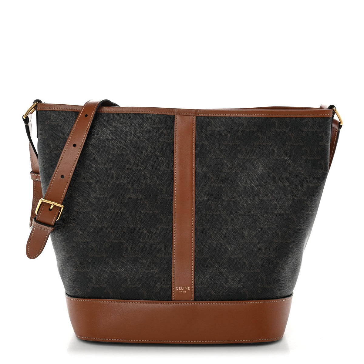 Triomphe Canvas Calfskin Medium Bucket Bag Tan