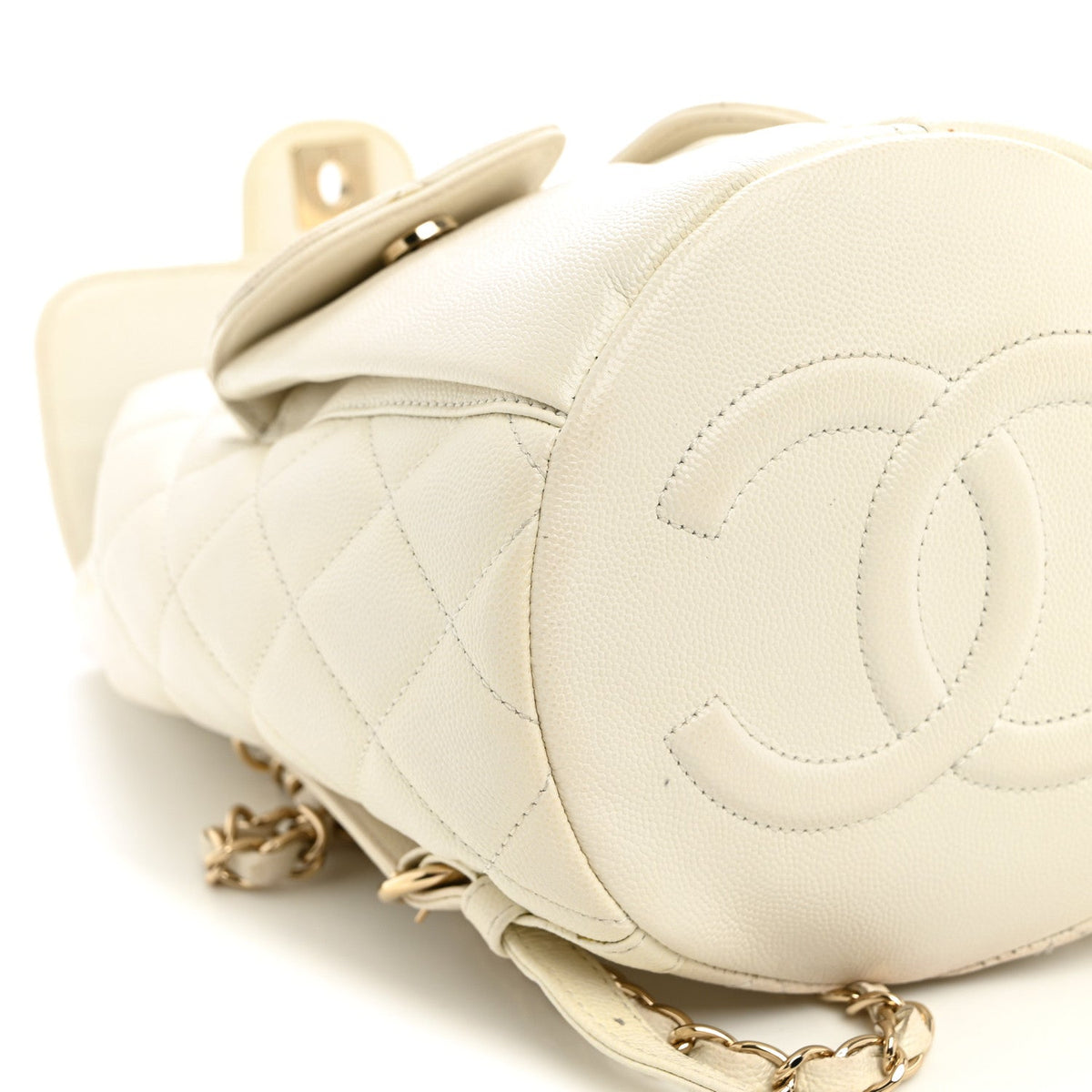 Caviar Quilted Double Pocket Backpack White