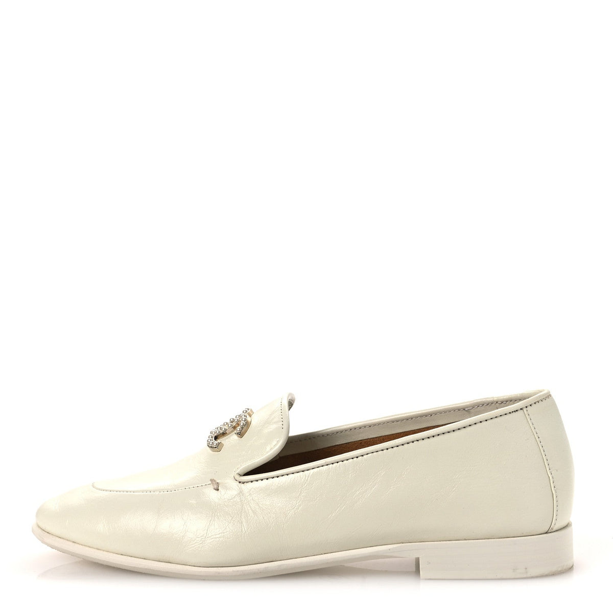 Shiny Calfskin Pearl CC Mocassin Loafers 36 White