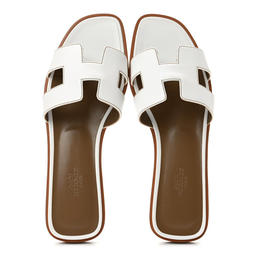 Box Calfskin Oran Sandals 38 White