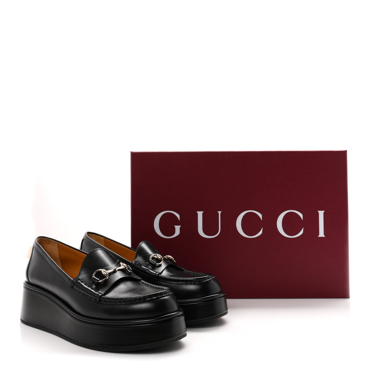 Kama Calfskin Horsebit Womens Wedge Platform Loafers 38.5 Black