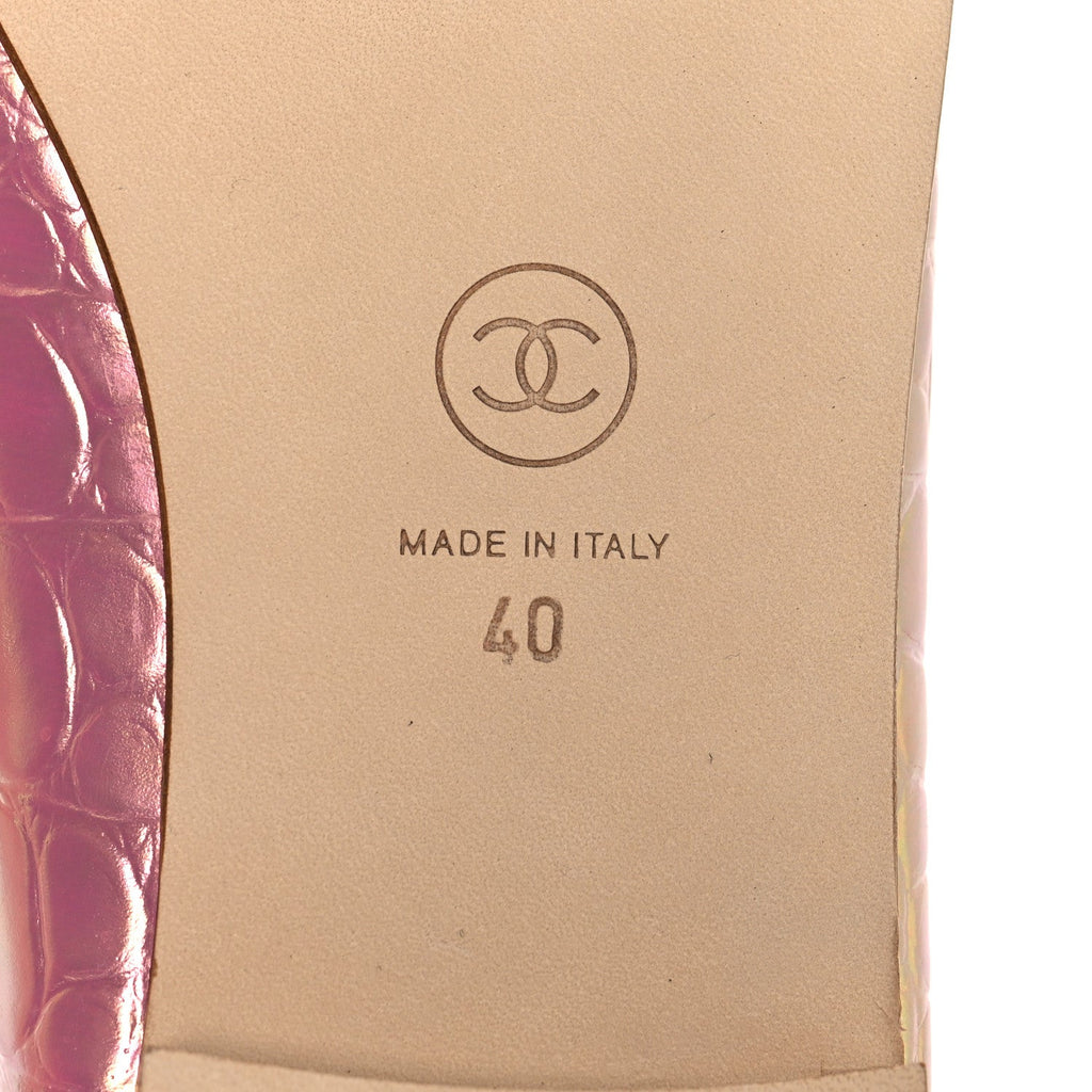 Iridescent Calfskin Crocodile Embossed Ballerina Flats 40 Pink
