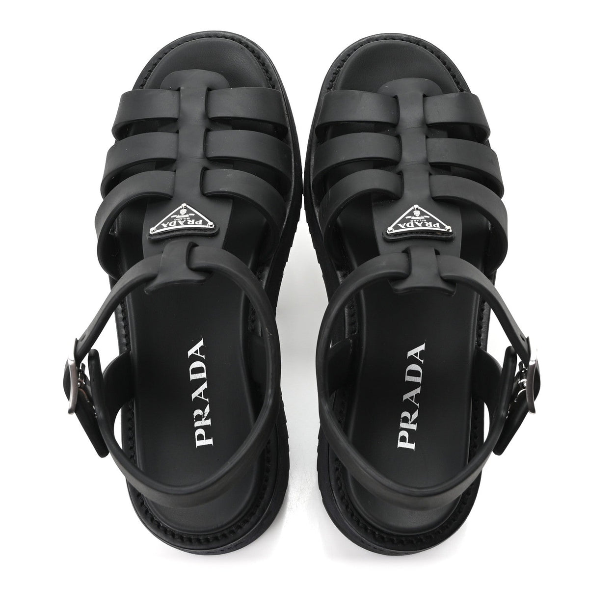 Foam Rubber Metal Triangle Logo Soft Cage Women Sandals 39 Black