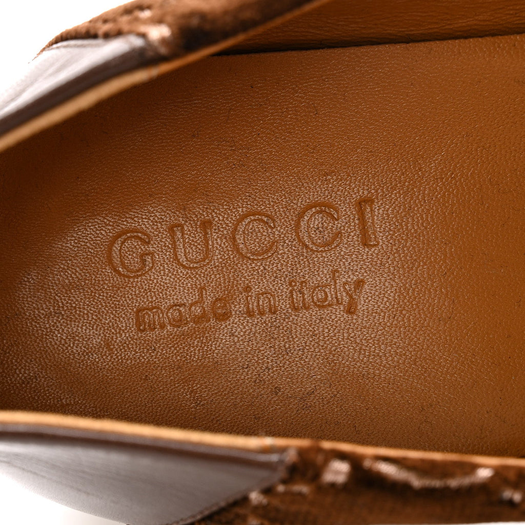 Velvet GG Monogram Goatskin Mens Horsebit Loafers 8.5 Brown Vintage Cocoa