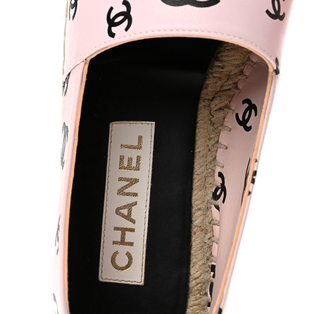 Lambskin Printed Coco Beach Espadrilles 40 Light Pink Black