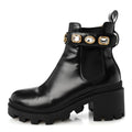 Calfskin Crystal GG Trip Chelsea Ankle Boots 36.5 Black