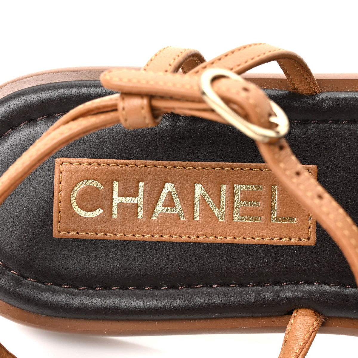 Lambskin Cord Chain CC Sandals 37 Brown Black Ivory