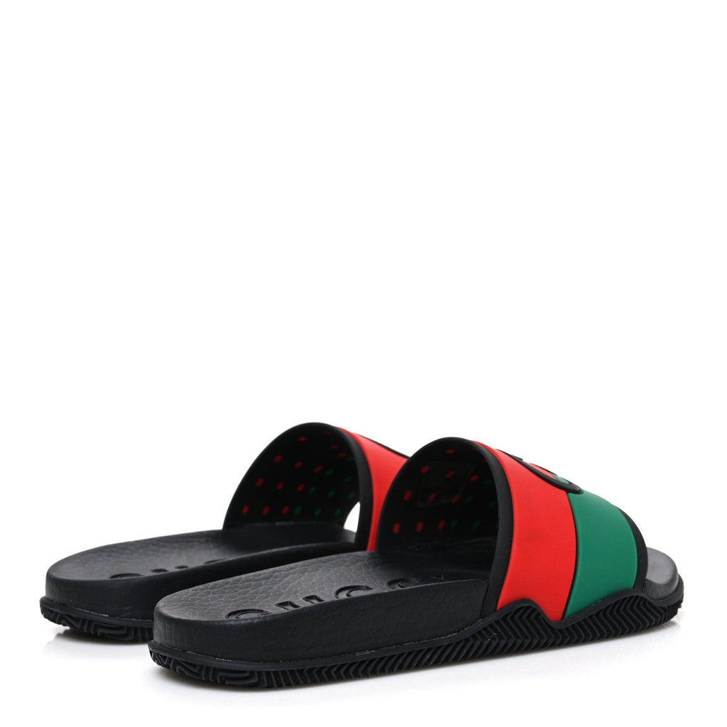 Rubber Web Womens Interlocking G Slide Sandals 35 Black Green Red
