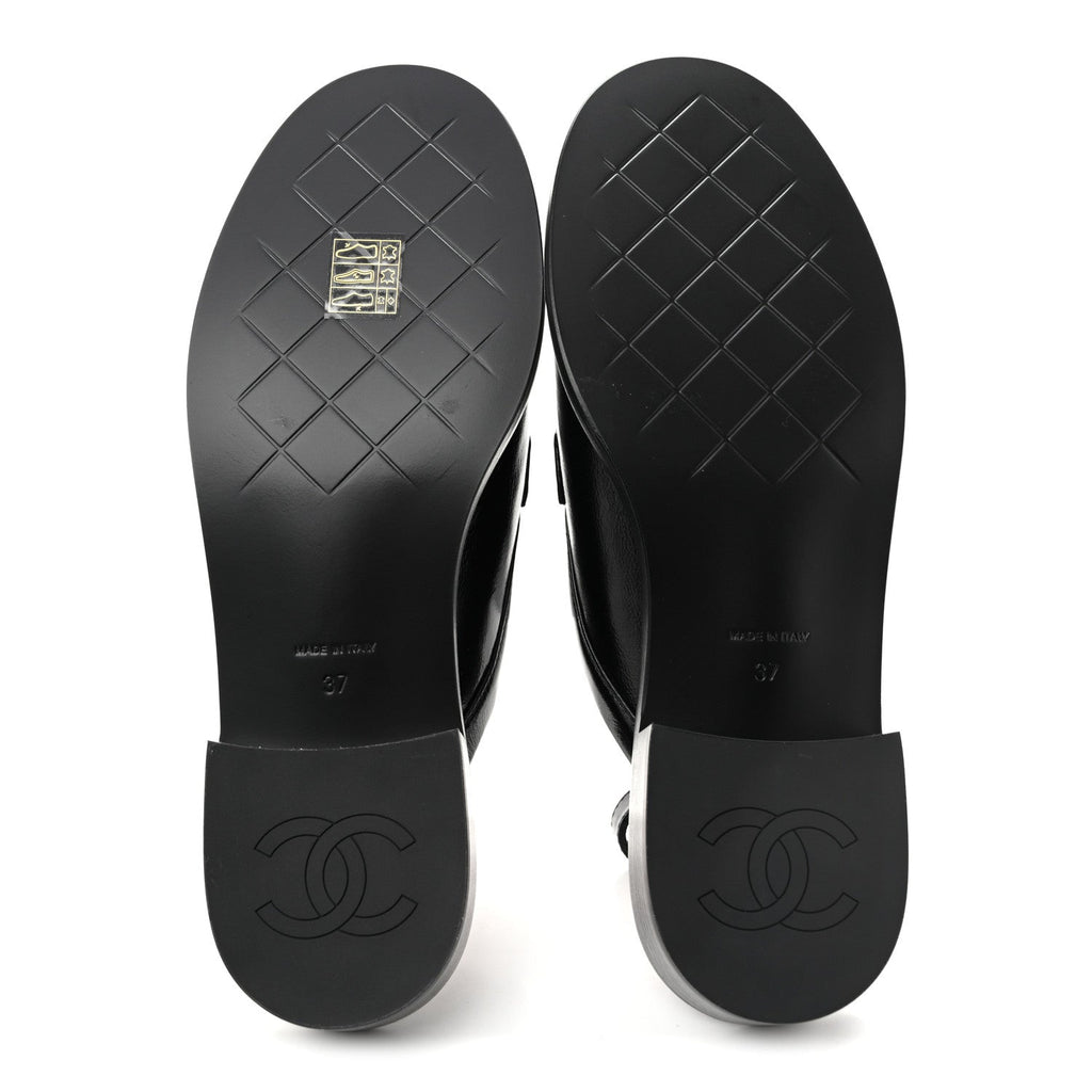 Glazed Calfskin CC Slingback Flats 37 Black