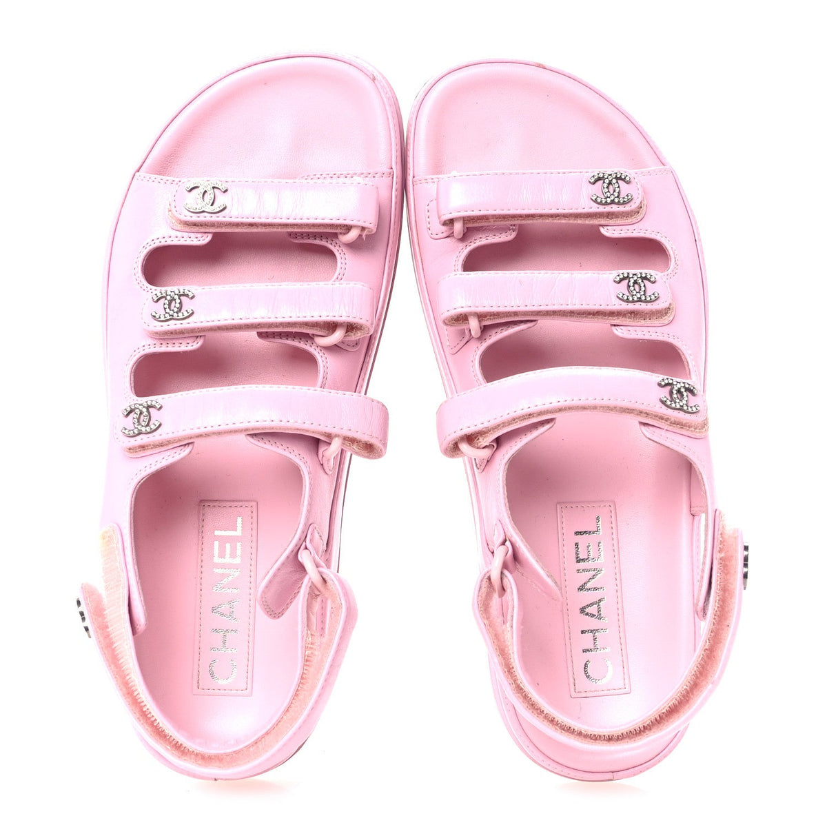 Lambskin Crystal CC Velcro Dad Sandals 35.5 Light Pink