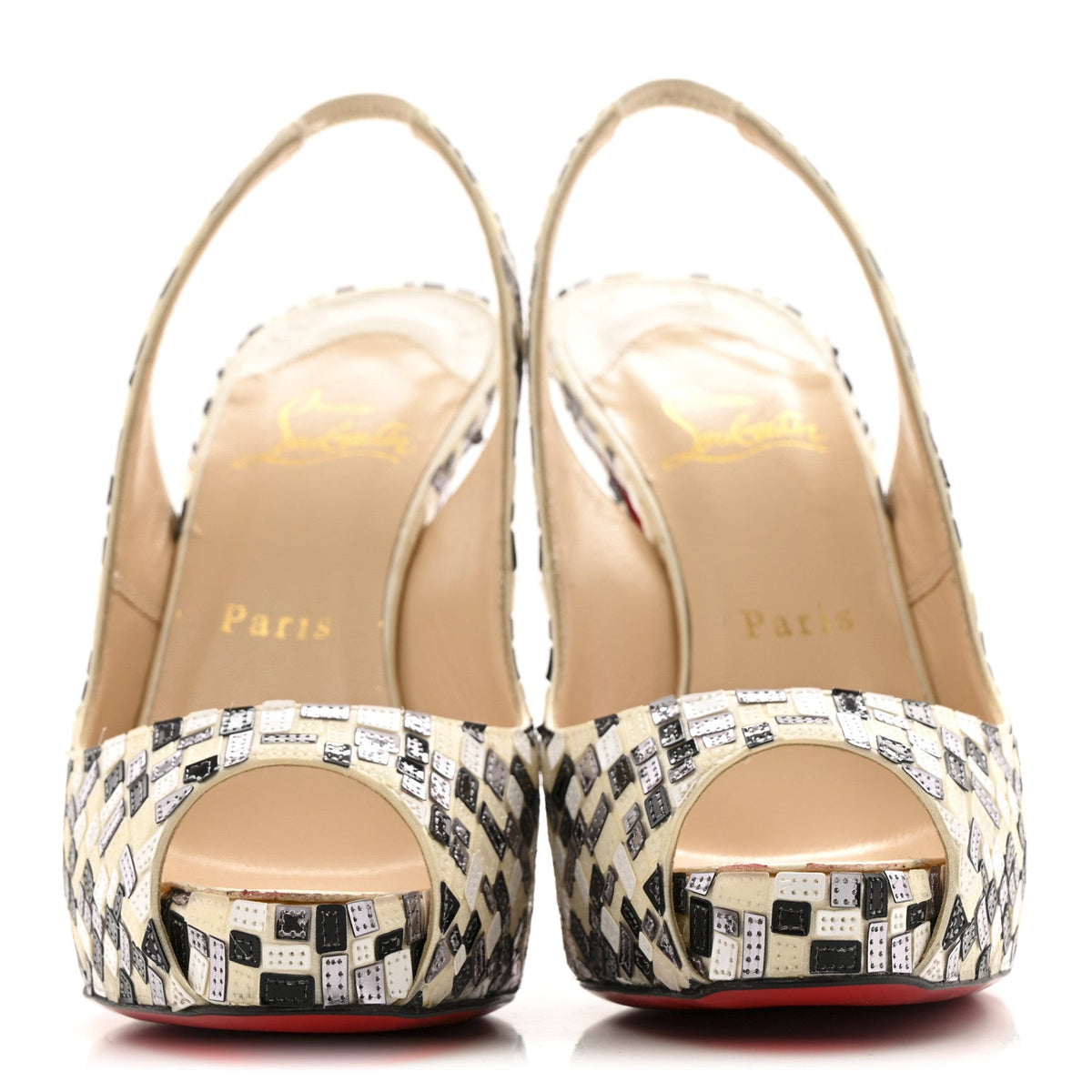 Satin Mosaique No Prive 120 Pumps 37.5 Silver Black White