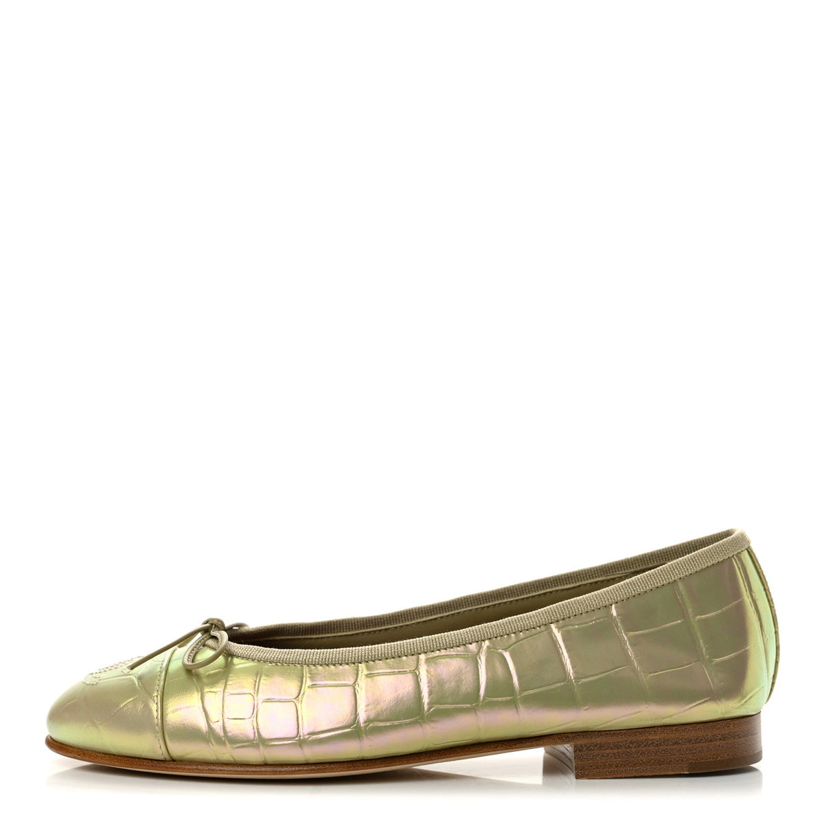 Iridescent Calfskin Crocodile Embossed Ballerina Flats 35 Yellow