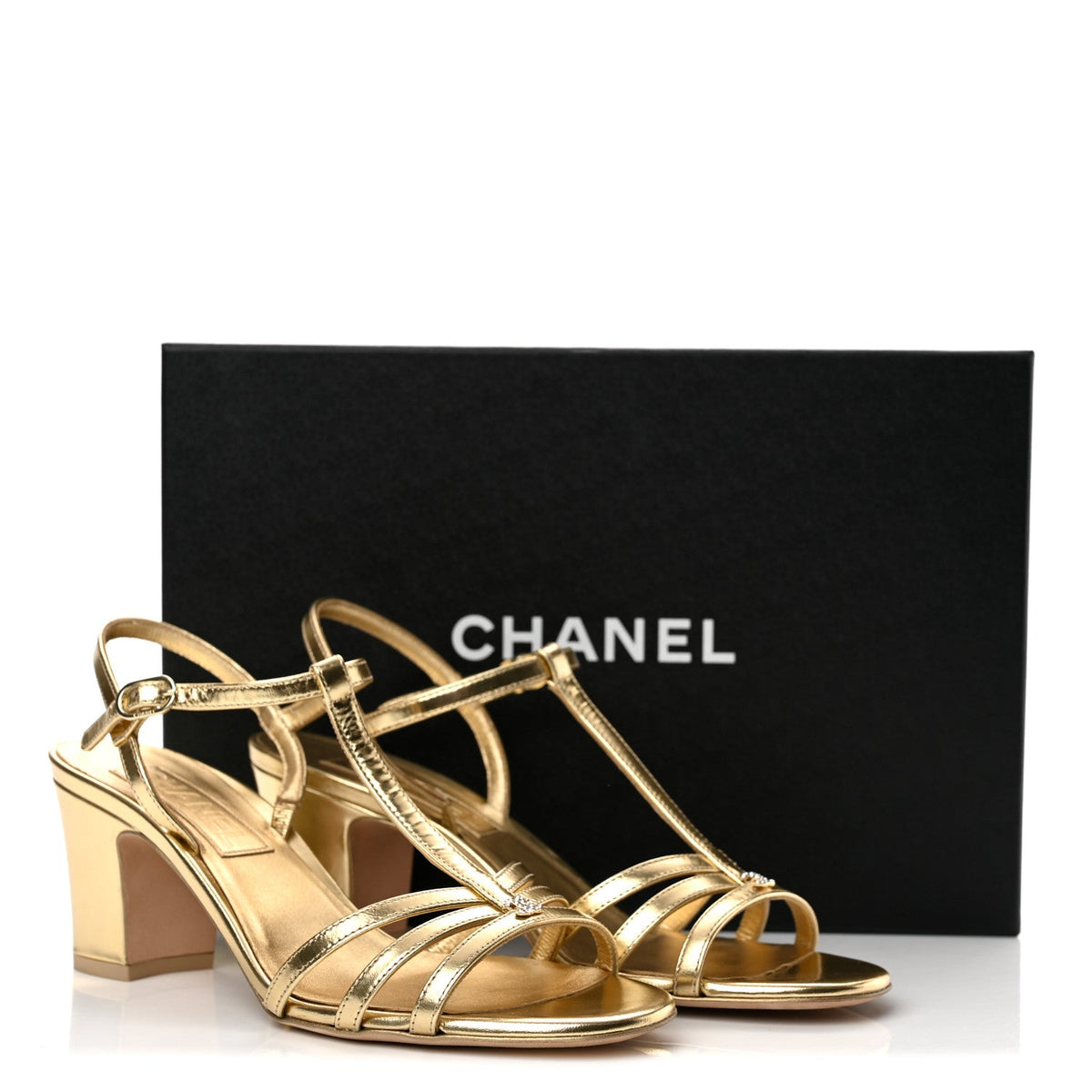 Metallic Lambskin CC Strappy Sandals 38 Gold