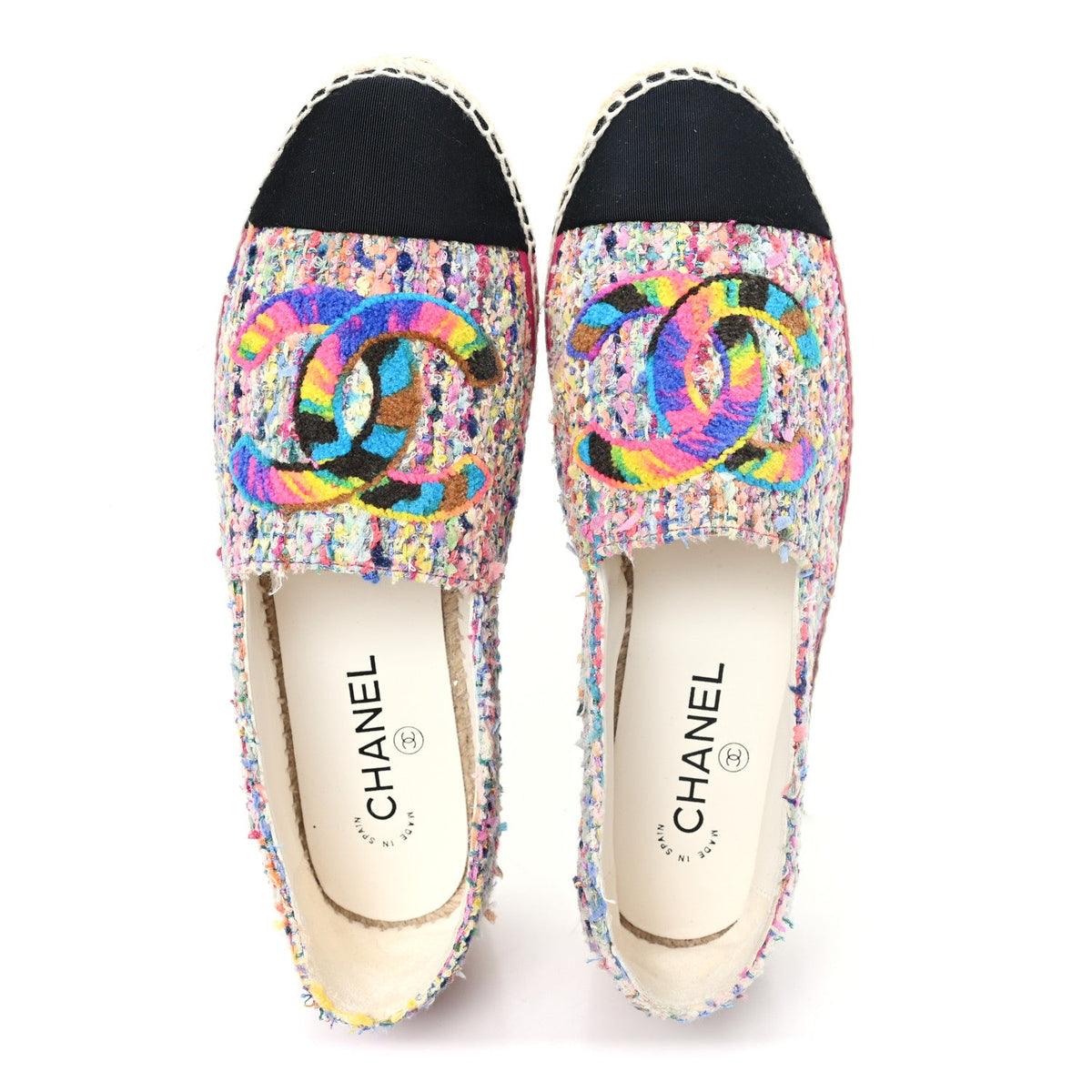 Cotton Tweed Grosgrain CC Espadrilles 41 Multicolor Black