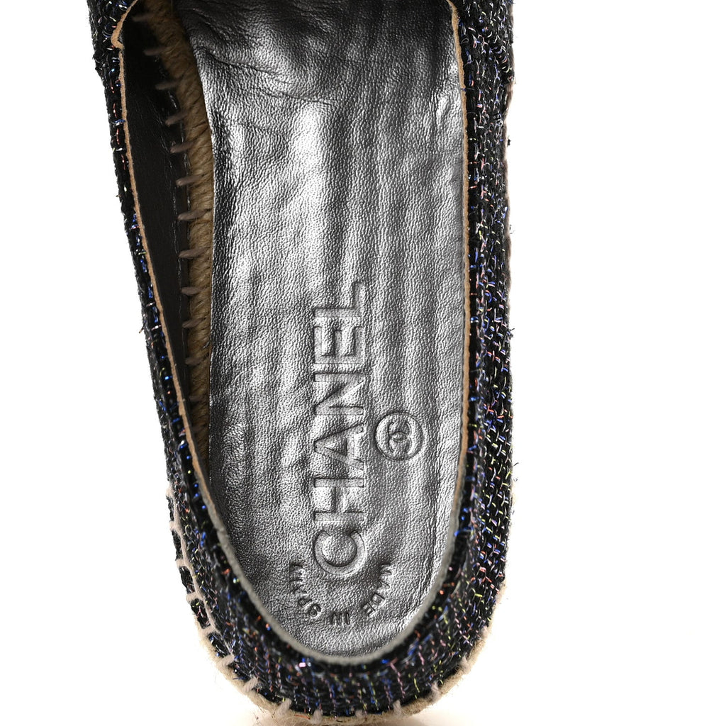 Tweed Patent Goatskin CC Espadrilles 39 Black Pink Yellow