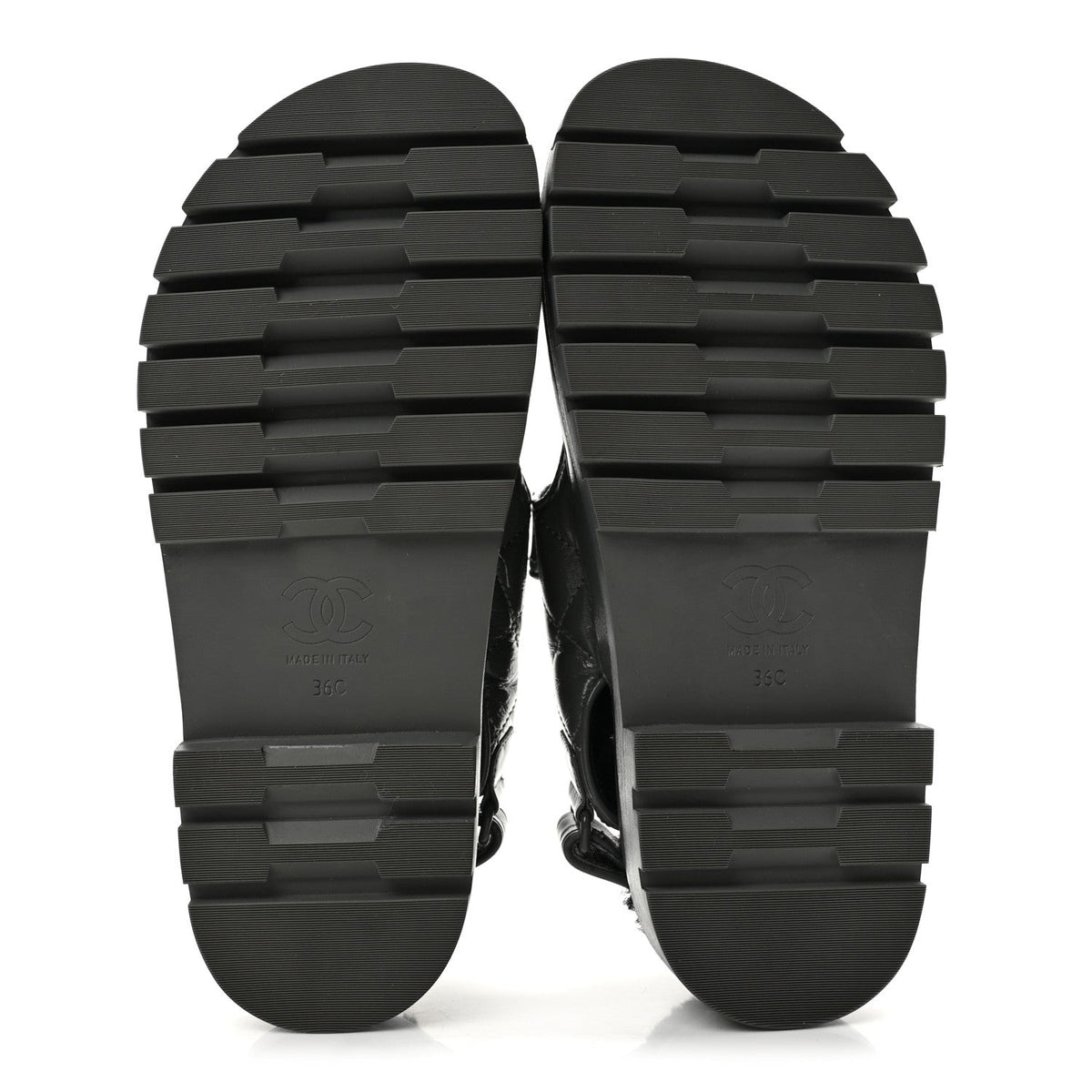 Laminated Lambskin Shearling Crystal CC Velcro Dad Platform Sandals 36 Dark Grey Black