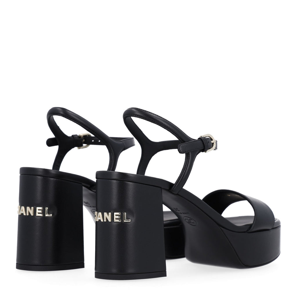 Lambskin Logo Platform Sandals 38 Black