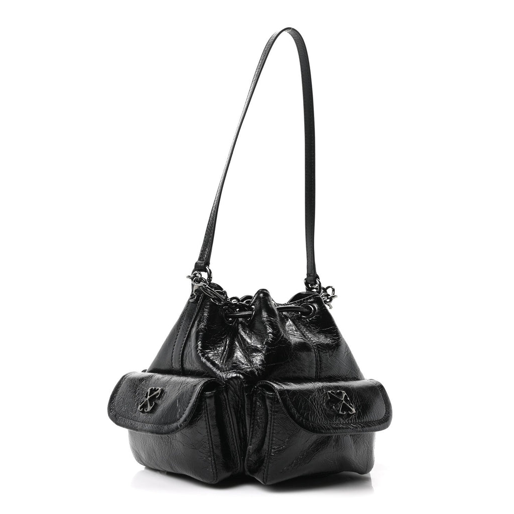 Calfskin Dumbo B Chain Pocket Bucket Bag Black