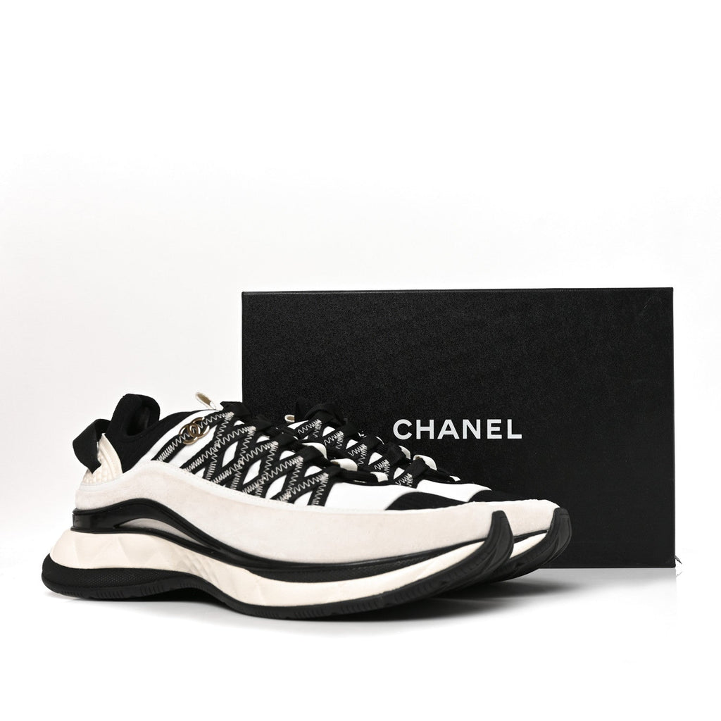 Fabric Suede Calfskin Sneakers 41 White Black