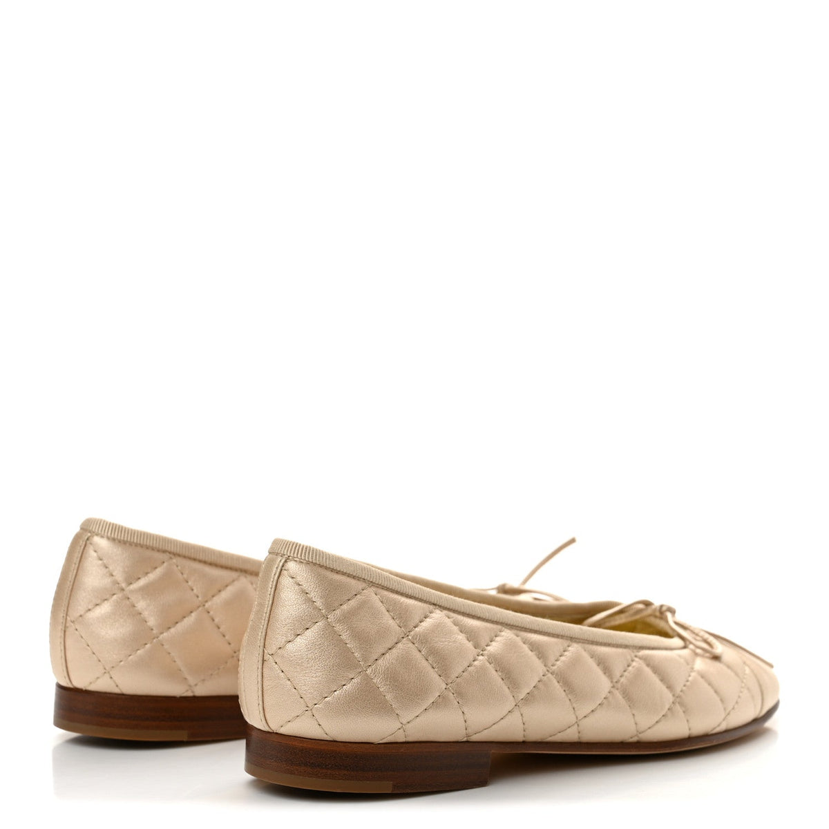 Metallic Lambskin Quilted CC Cap Toe Ballerina Flats 37 Light Gold