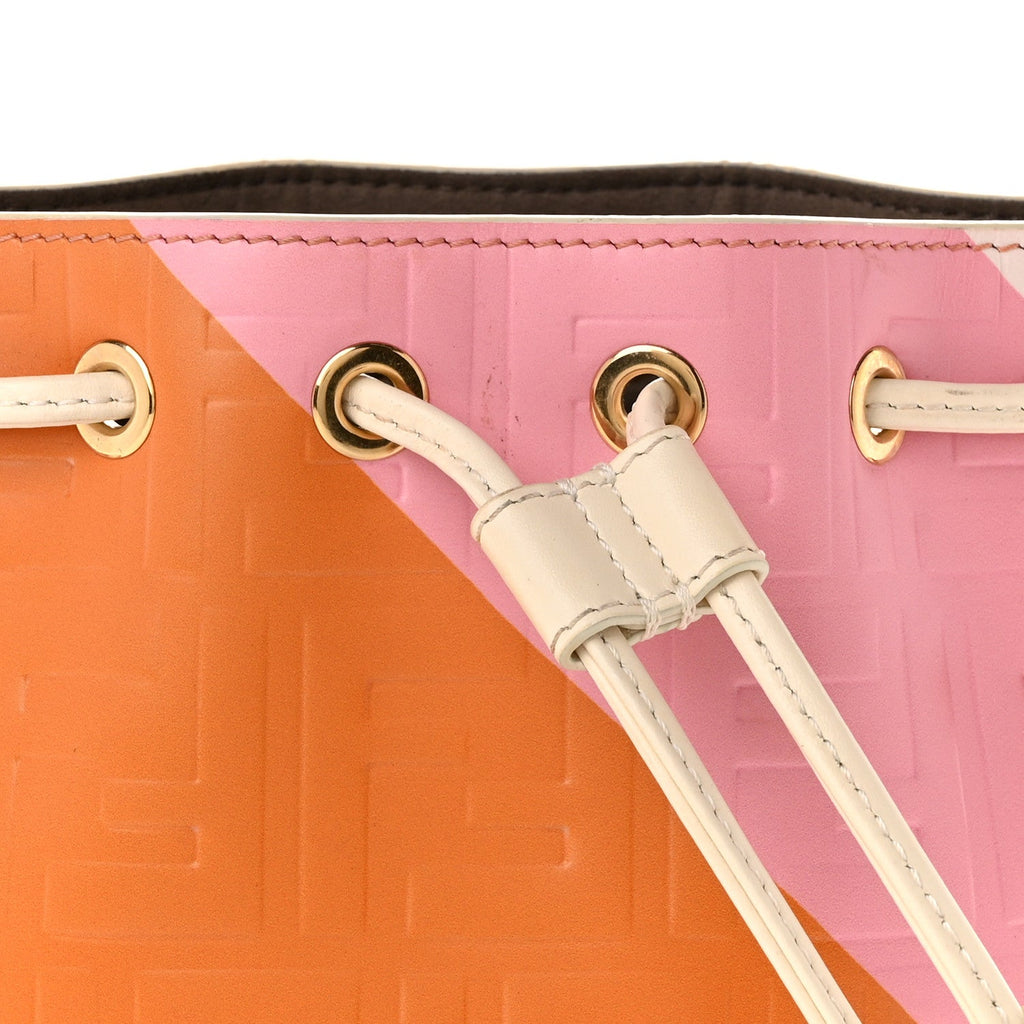 Vitello King F is Fendi FF Embossed Striped Mini Mon Tresor Bucket Bag Light Rose Multicolor White Ice