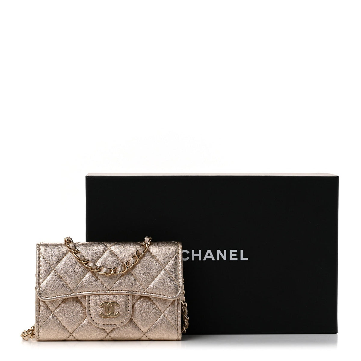 Metallic Lambskin Quilted Belt Bag Gold