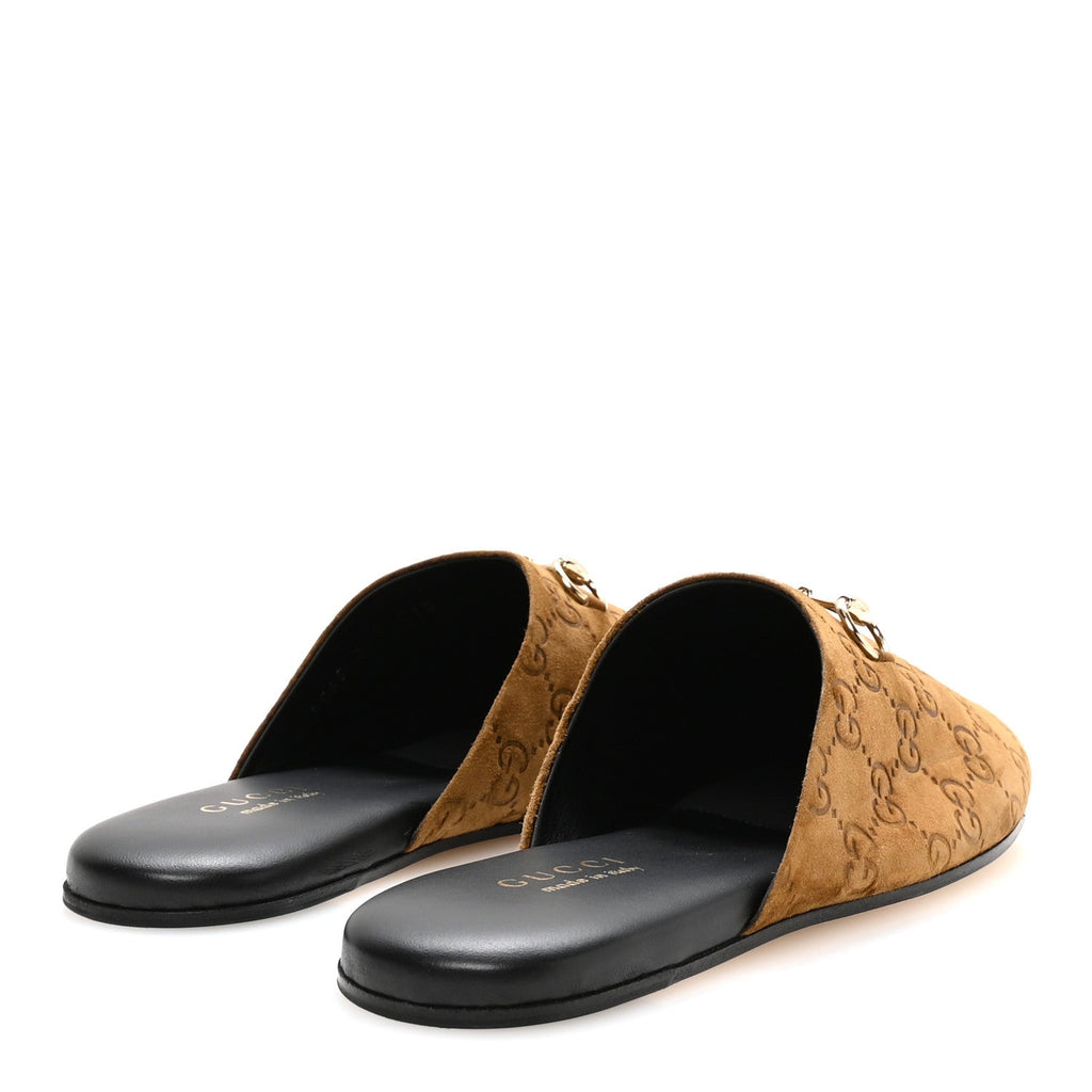 Suede GG Debossed Annette Horsebit Flat Mules 38.5 Brown