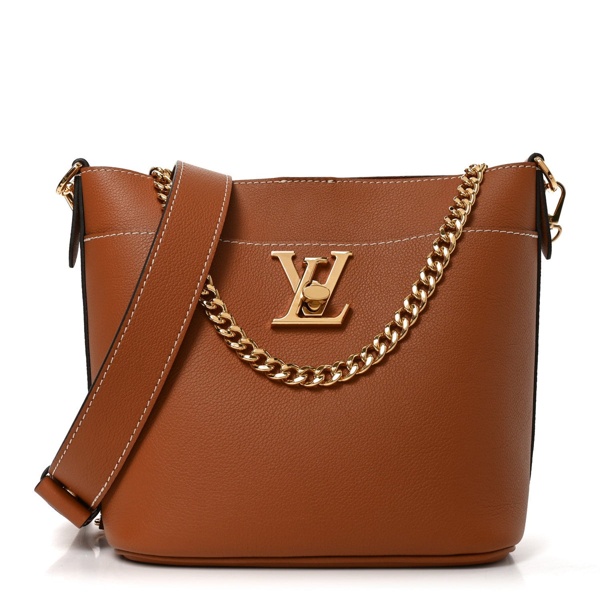 Calfskin Lock and Walk Bucket Cognac