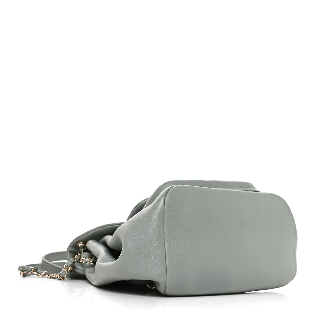 Lambskin Quilted Large Duma Drawstring Backpack Grey