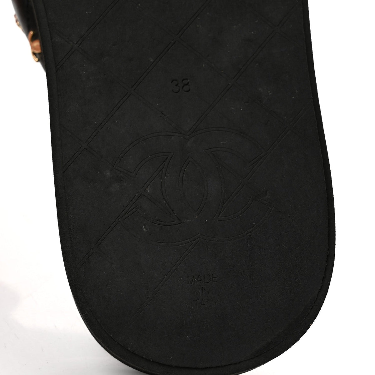 Lambskin Quilted Padded Charms Thong Sandals 38 Black