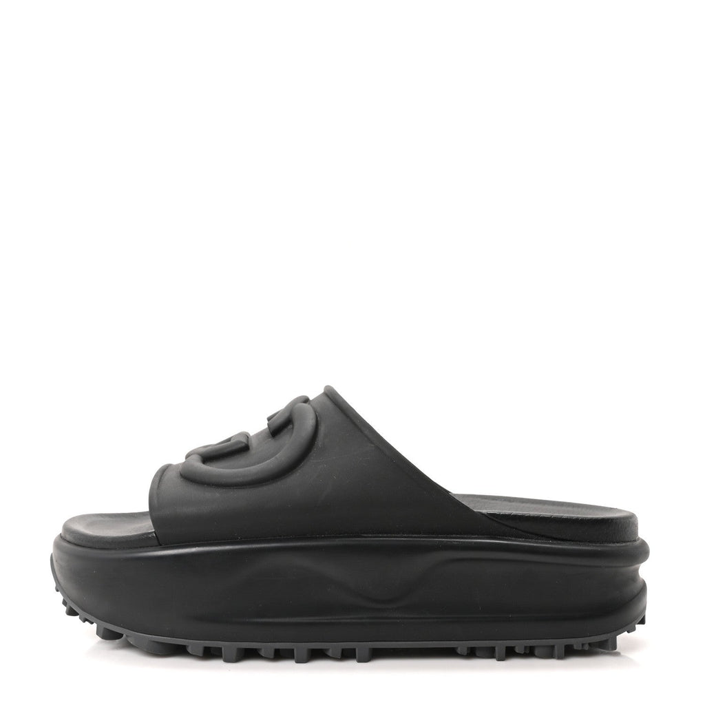 Soft Rubber Womens Interlocking G Platform 42mm Slide Sandals 38 Black
