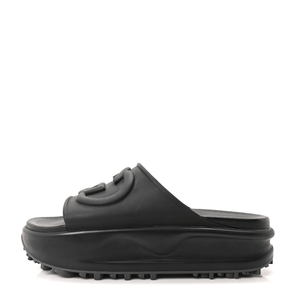 Soft Rubber Womens Interlocking G Platform 42mm Slide Sandals 38 Black