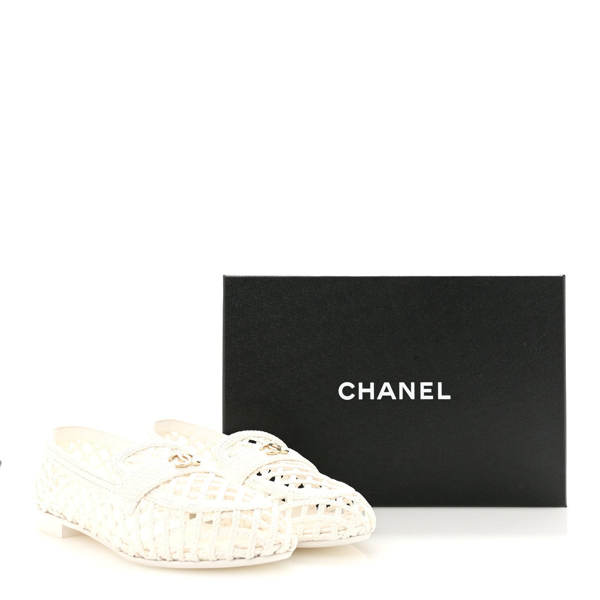 Braided Lambskin CC Mocassin Loafers 41 White