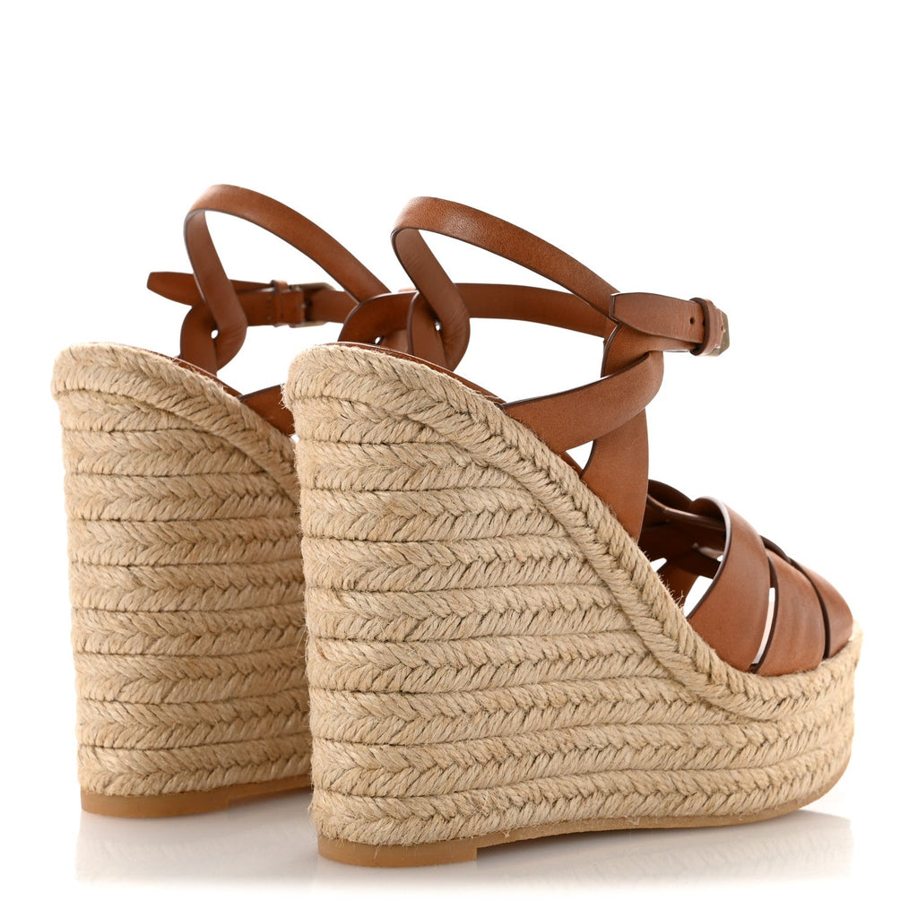 Calfskin 85 Platform Espadrille Wedge Sandals 39.5 Brown
