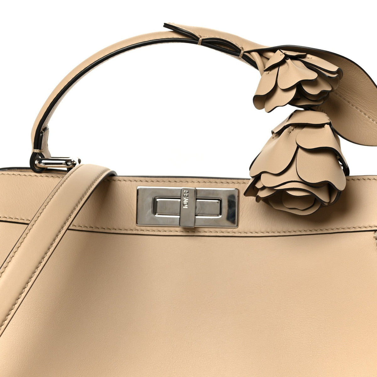 Shiny Calfskin Flower Medium Peekaboo I SEE U Satchel Beige Amido