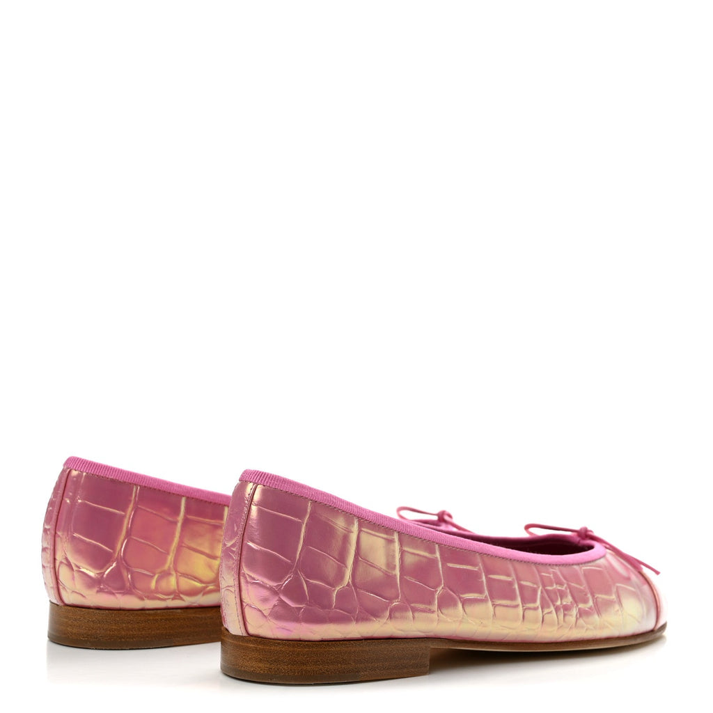 Iridescent Crocodile Embossed Calfskin Ballet Flats 38.5 Pink