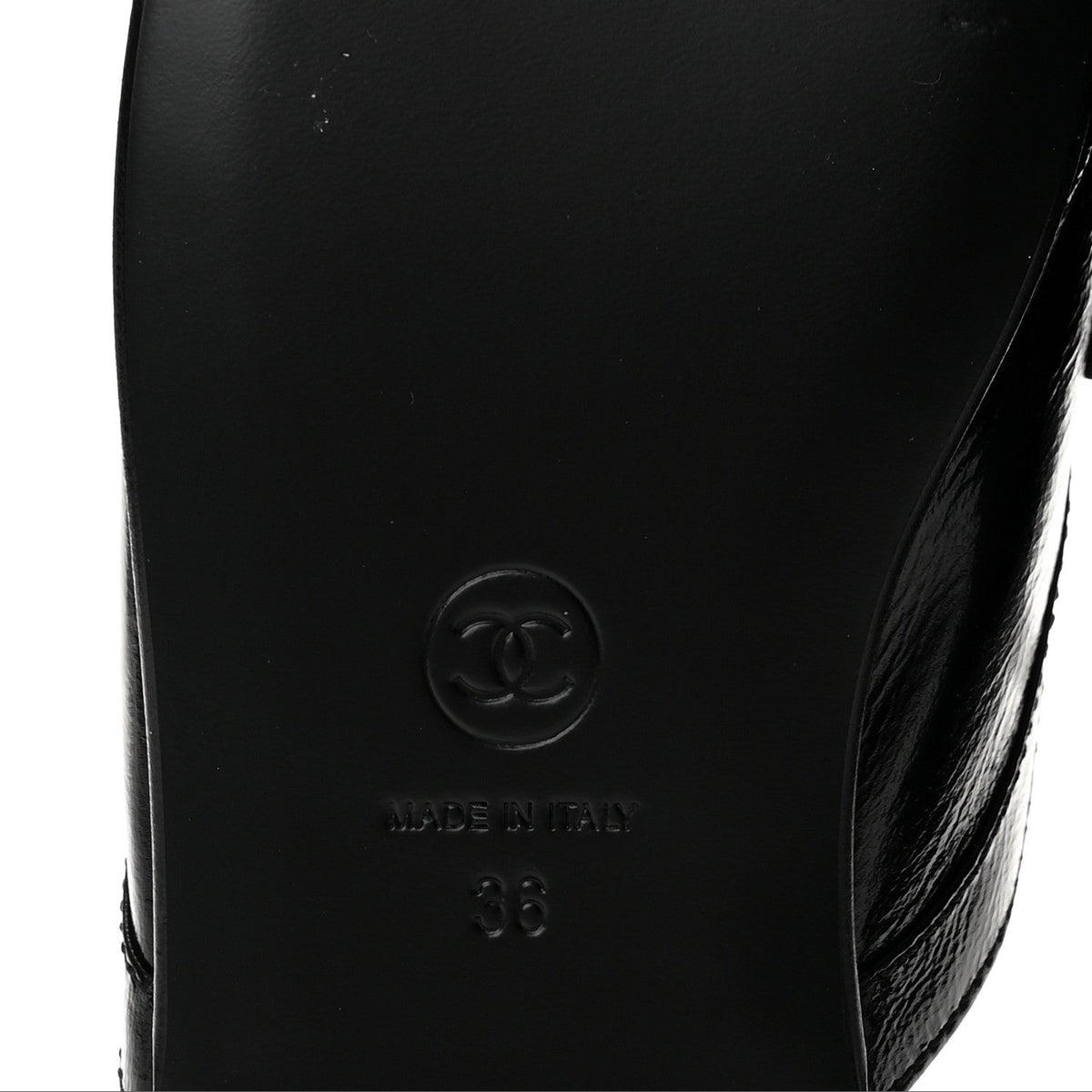Shiny Crumpled Lambskin CC Mules 36 Black
