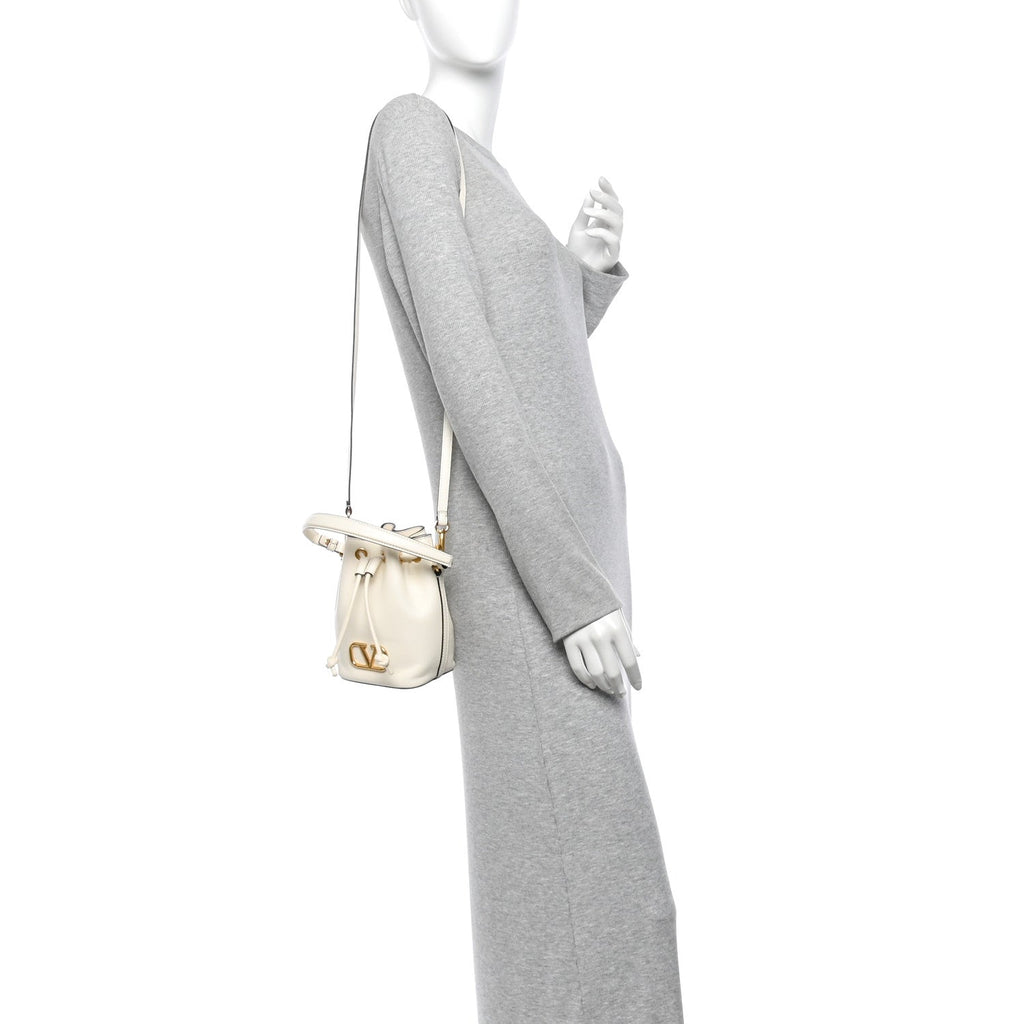 Nappa Mini VLogo Signature Bucket Bag Light Ivory
