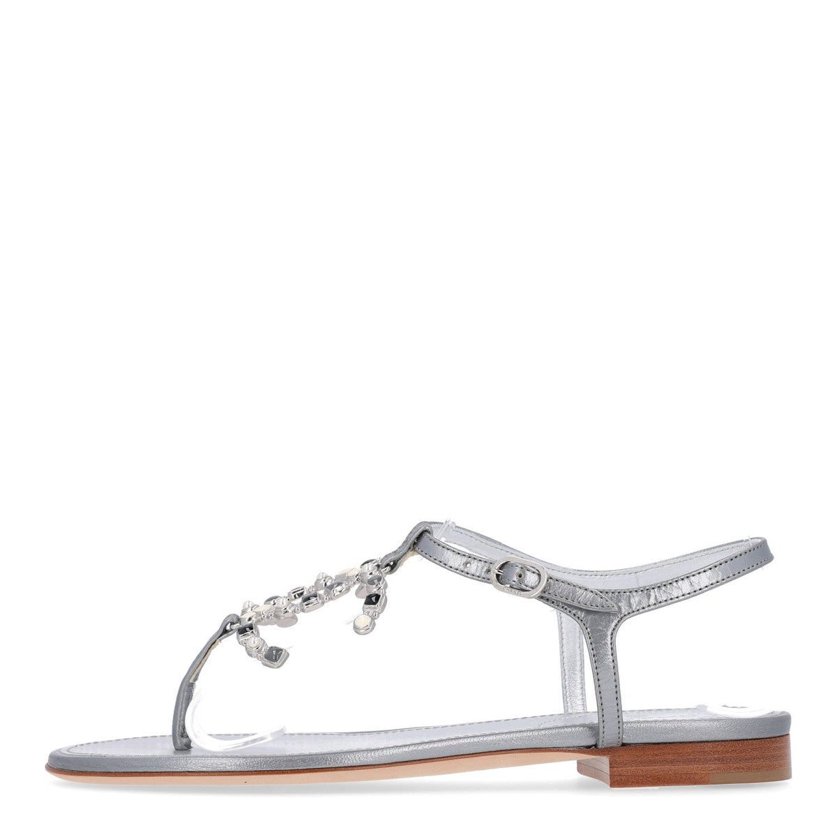 Metallized Lambskin CC Crystal Thong Sandals 37 Silver