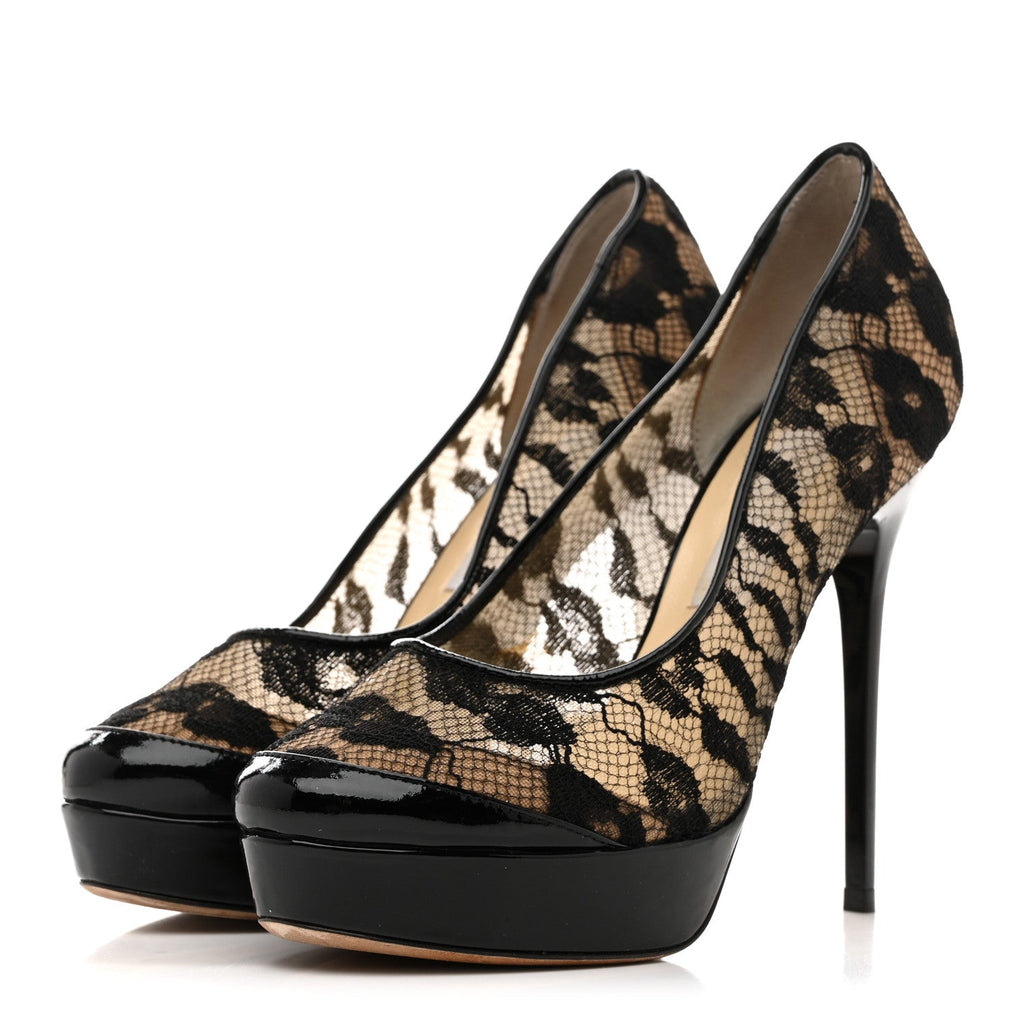 Lace Patent Pumps 36.5 Black