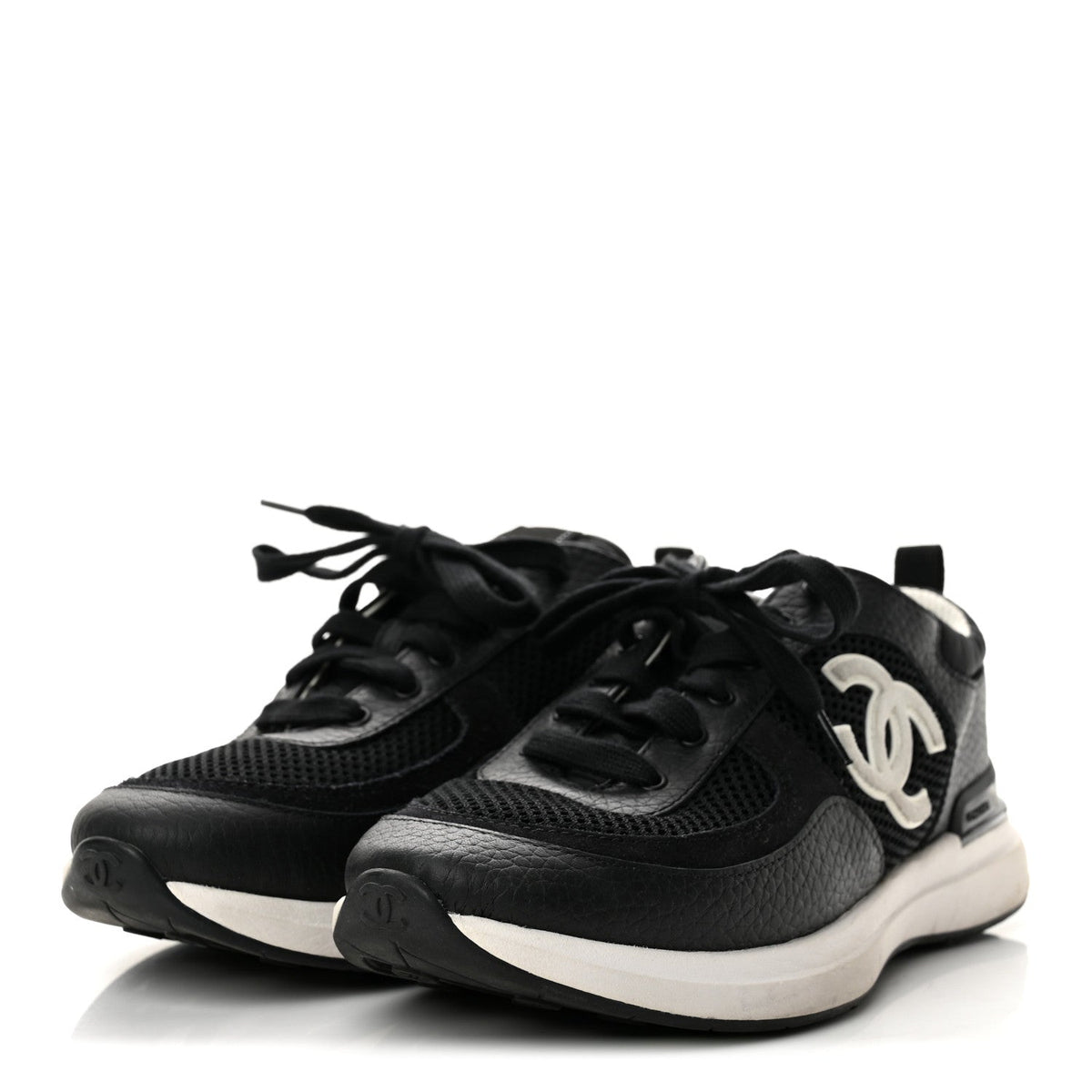 Calfskin Mesh Lycra Suede Womens Logo Sneakers 37.5 Black