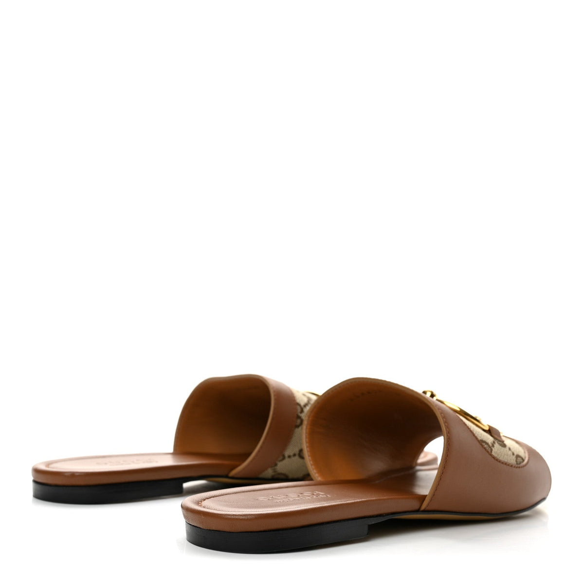 Calfskin Monogram Horsebit Womens Slide Sandals 38.5 Beige Ebony Sundial