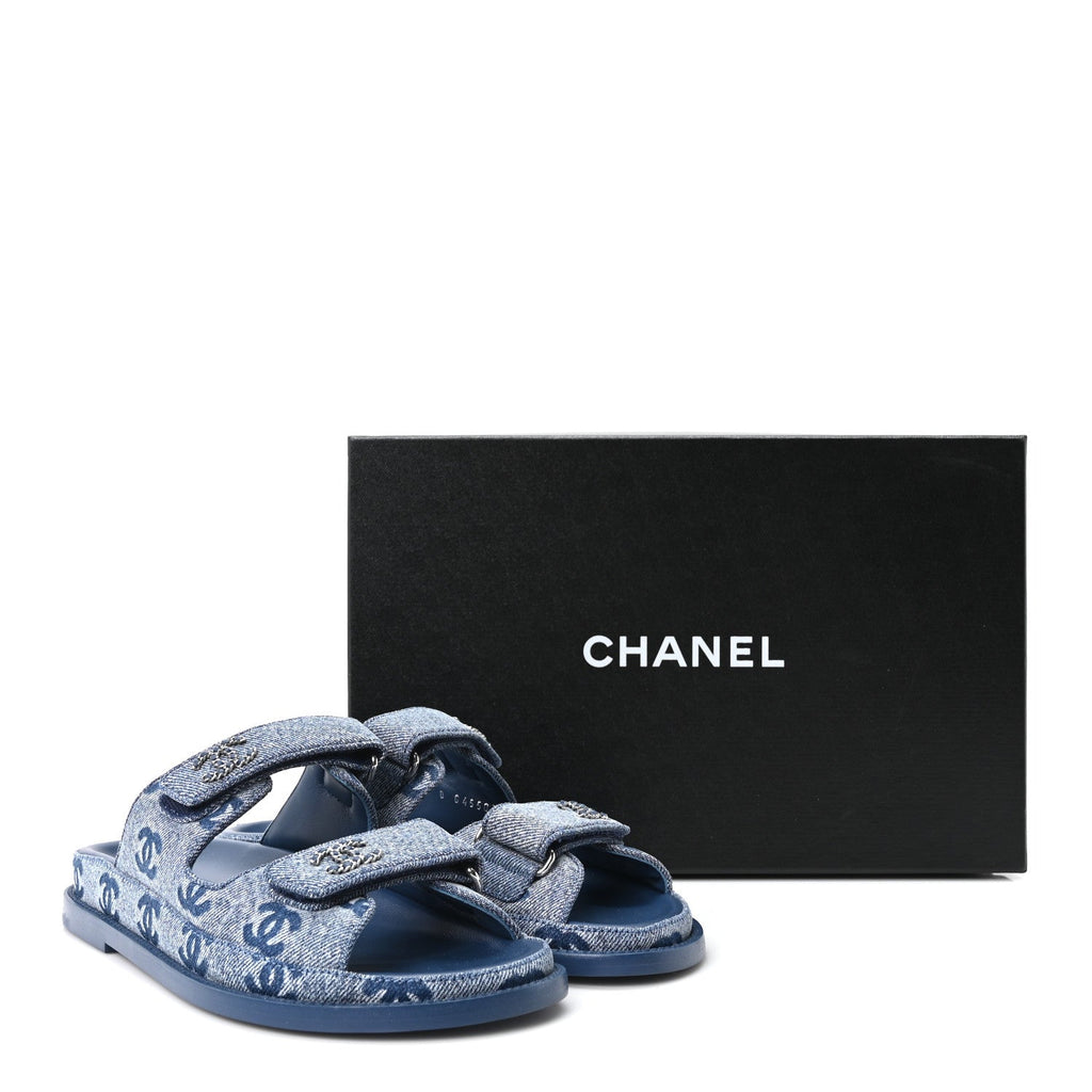 Denim CC Velcro Dad Chain CC Slide Sandals 36.5 Blue