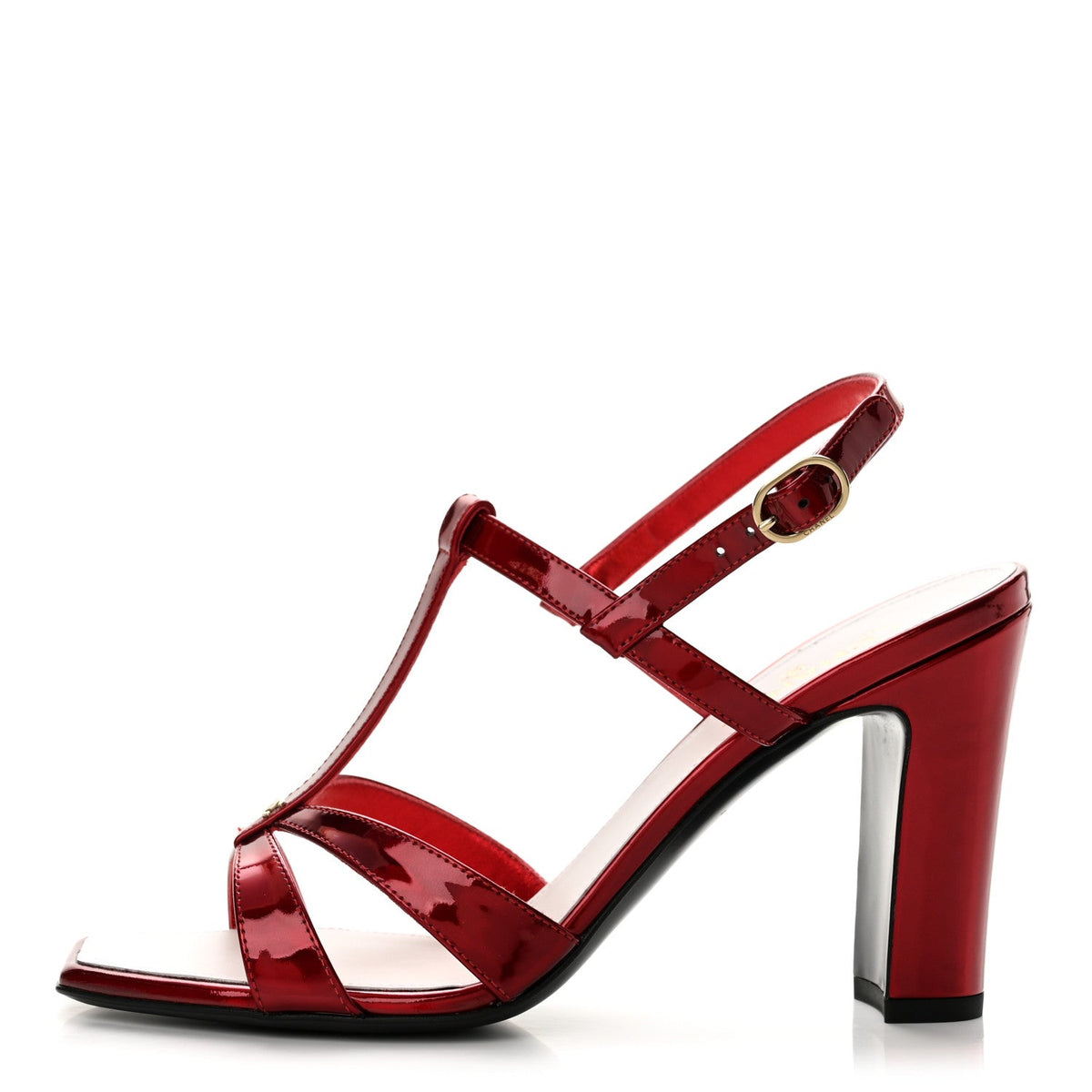 Laminated Calfskin Block Heel Sandals 37.5 Red