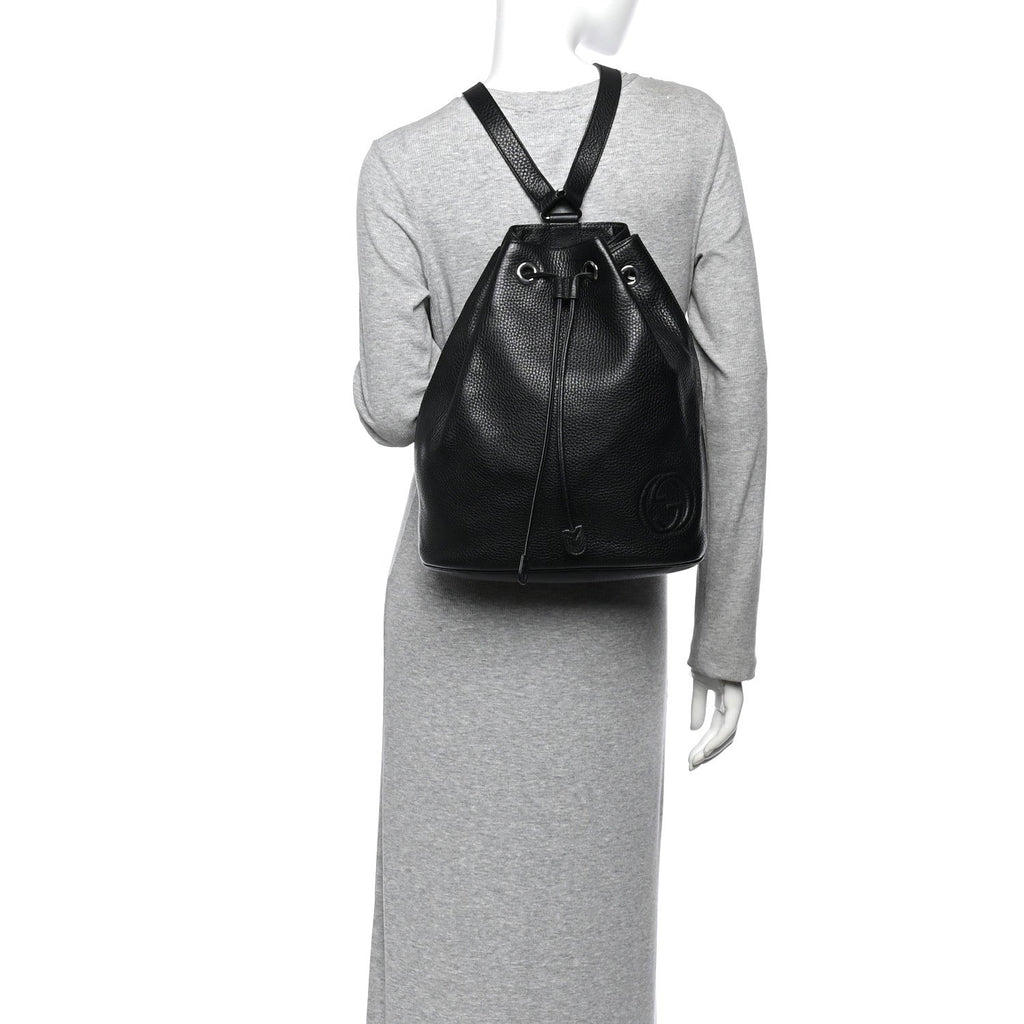 Pebbled Calfskin Small Soho Drawstring Backpack Black